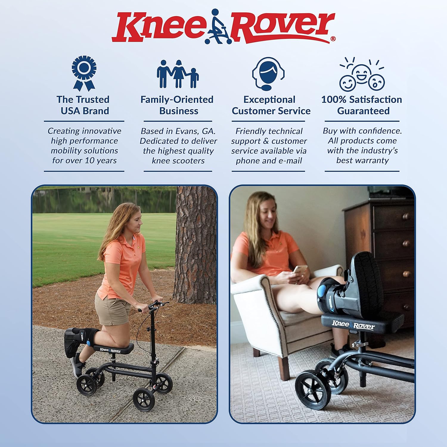 KneeRover Economy Knee Scooter Steerable Knee Walker Crutch Alternative with DUAL BRAKING SYSTEM in Matte Black