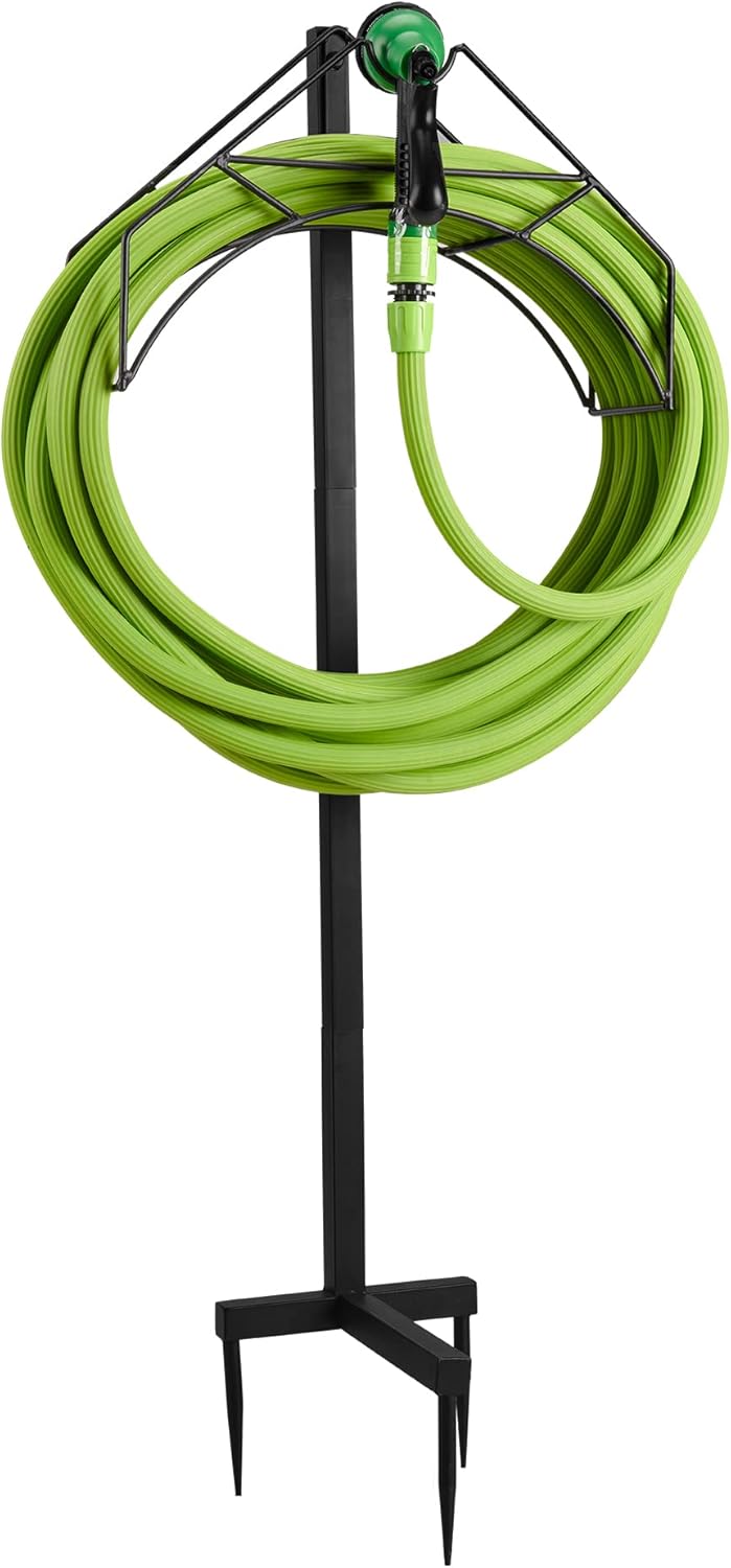 GIAS Garden Hose Holder, Freestanding Hose Hanger with Hose Nozzle Placement, Heavy Duty Detachable Water Hose Stand, Metal Garden Hose Storage for Outside Yard Lawn Pack of 2