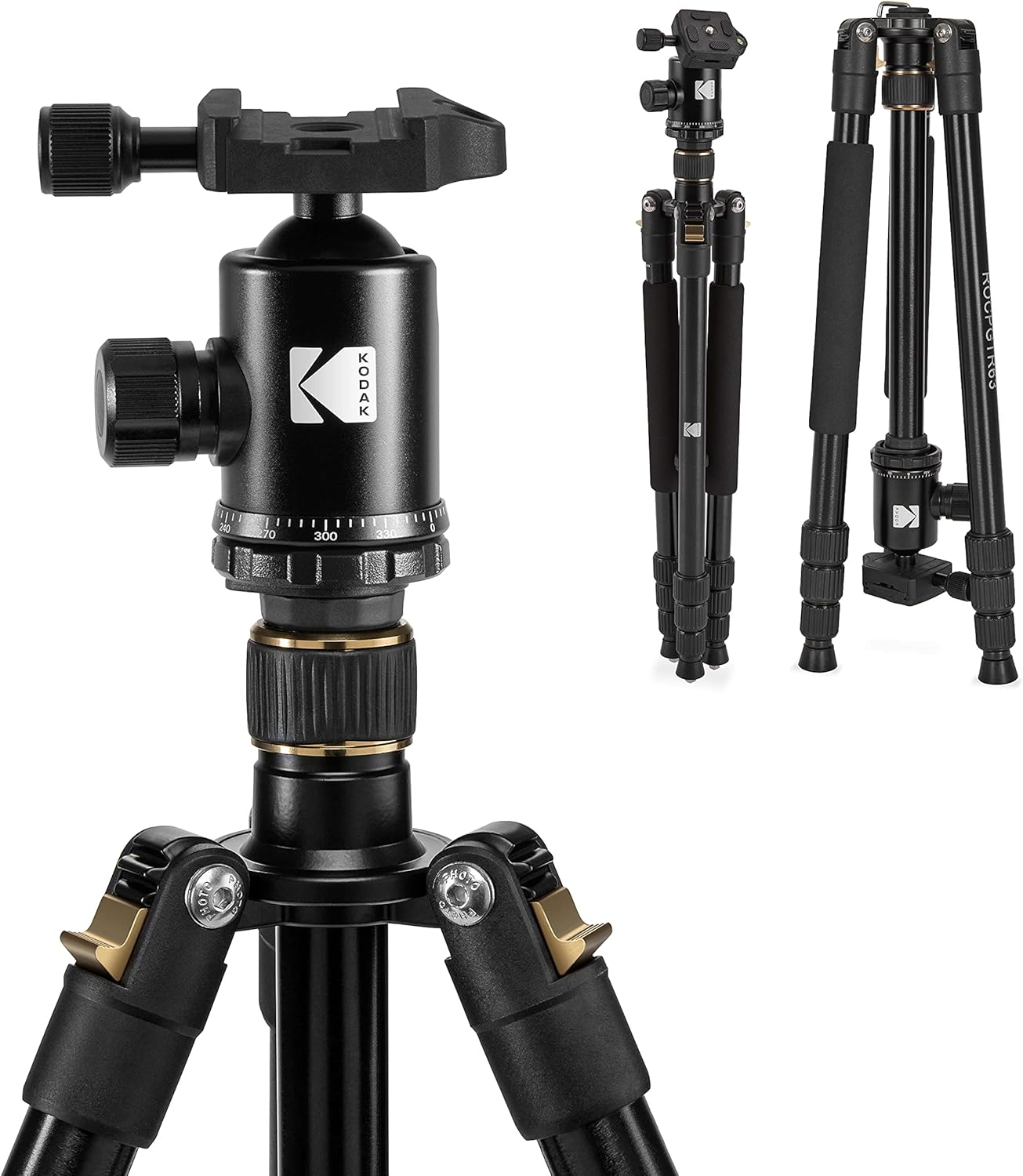KODAK Photo Gear 63” Tripod & Monopod with 360° Ball Head | Premium Professional 2-in-1 Aluminum Camera Stand with Bluetooth Remote Control & Smartphone Adapter | Compact & Portable for Work & Travel