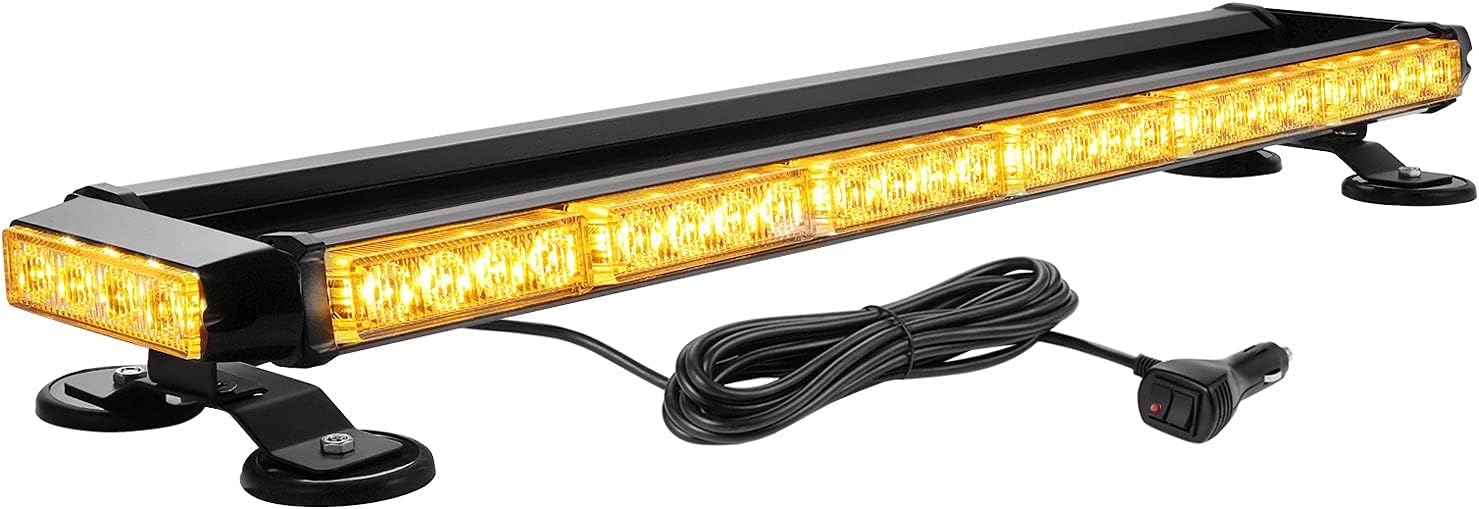 Rooftop Safety Flashing 56 LED Amber White Emergency Light Bar for Construction Vehicles Tow Trucks Snow Plows, WOWTOU Strong Magnetic Strobe Beacon Lights