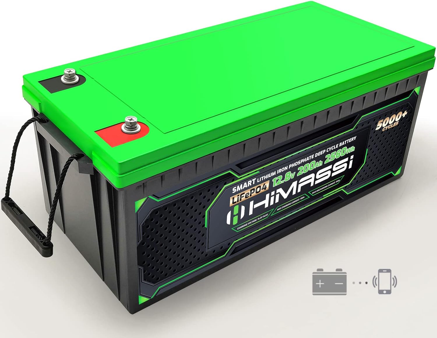 Smart 12v 200ah Bluetooth Lithium Iron Phosphate Battery, Lithium Deep Cycle Rechargeable Lifepo4 Battery for RV, Solar Power System, Yacht, Solar Panels, Backup Battery