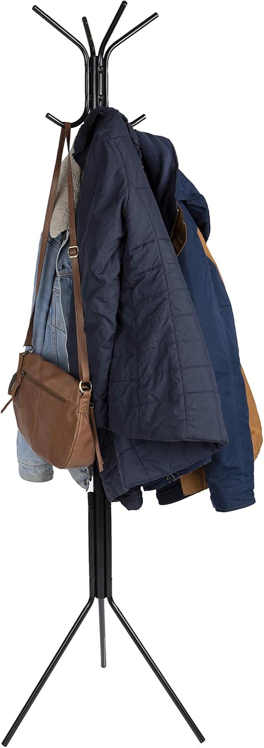 Mind Reader Standing Metal Coat Rack Hat Hanger 8 Hook, Black