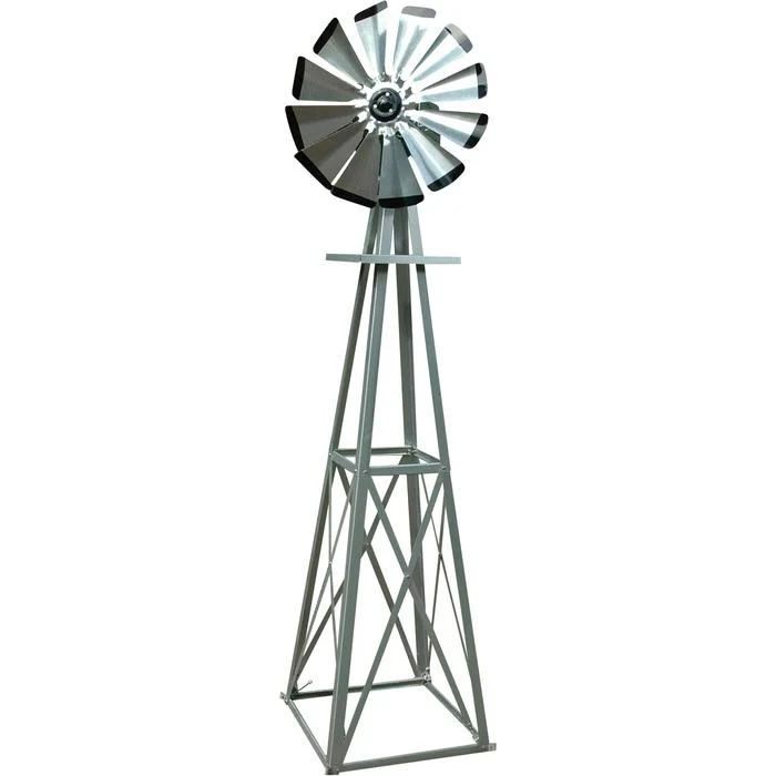 Decorative 8 ft. Galvanized Windmill - Black Tips