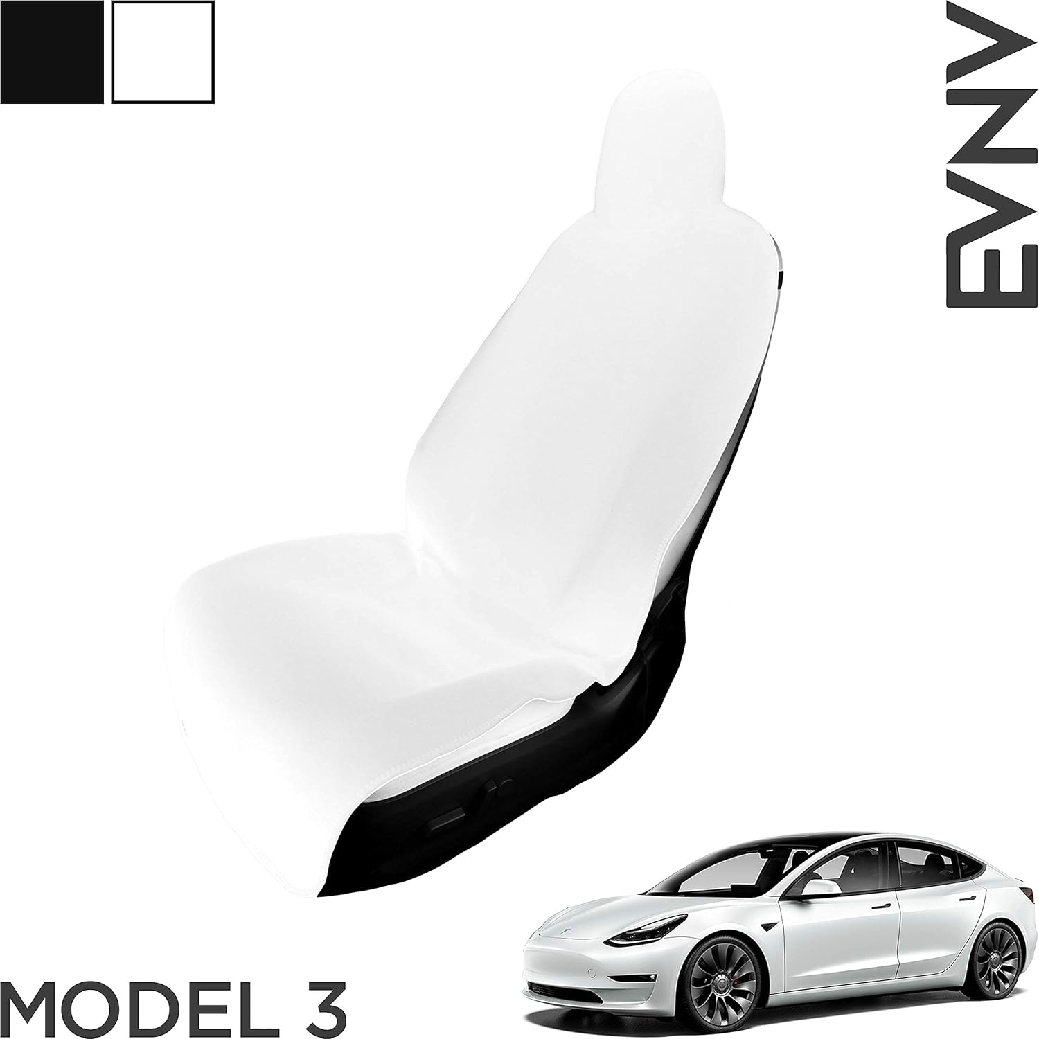 EVNV Tesla Model Y Seat Cover - Protect Your Seat - Waterproof - Easy to Install - Tesla Seat Cover - Tesla Model Y Accessories - White Front Seat Cover Pack of 2