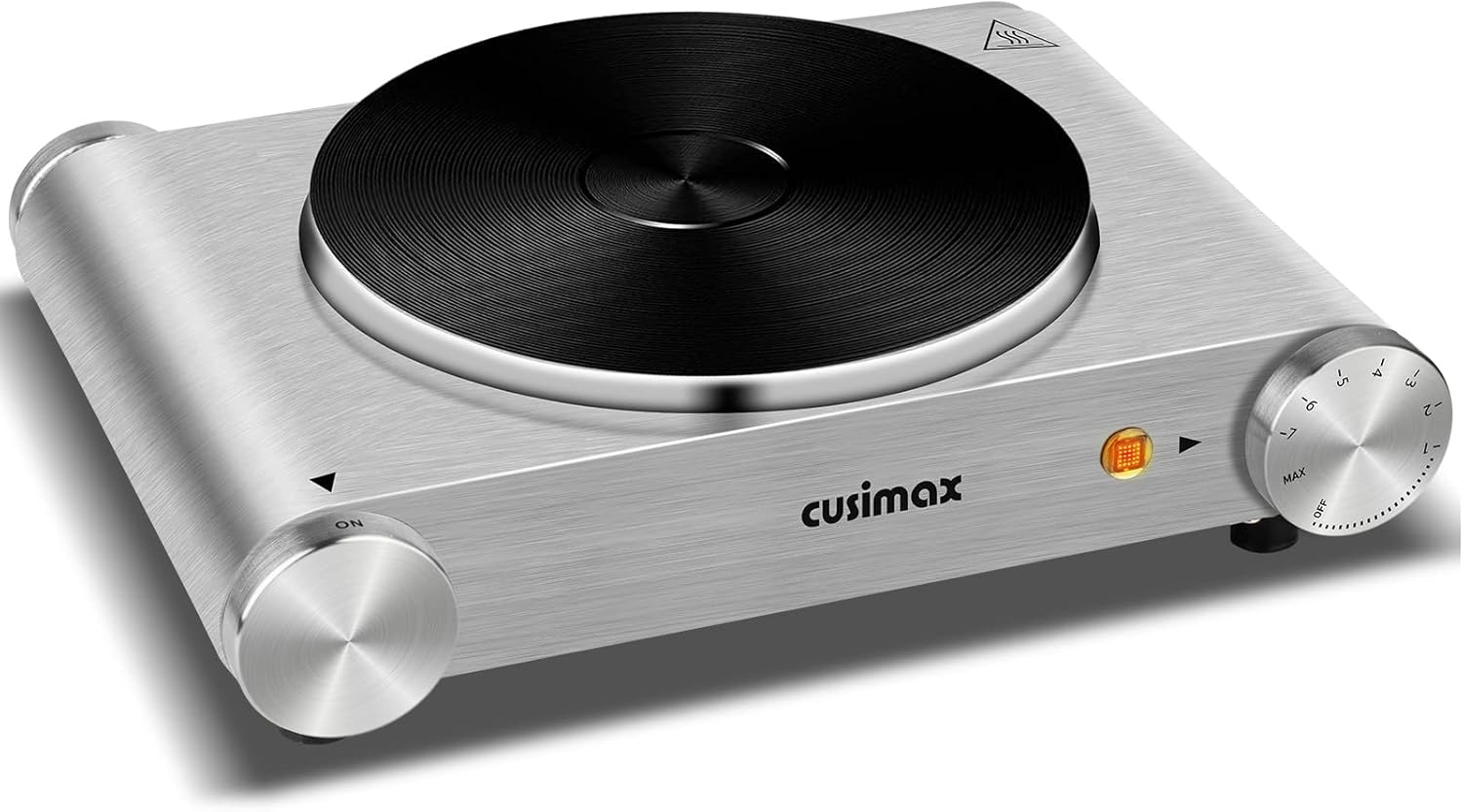 CUSIMAX Electric Hot Plate for Cooking Portable Stove Single Burner 1500W Cast Iron hot plates Heat-up in Seconds Adjustable Temperature Control Silver Stainless Steel Body Upgraded Version Pack of 2
