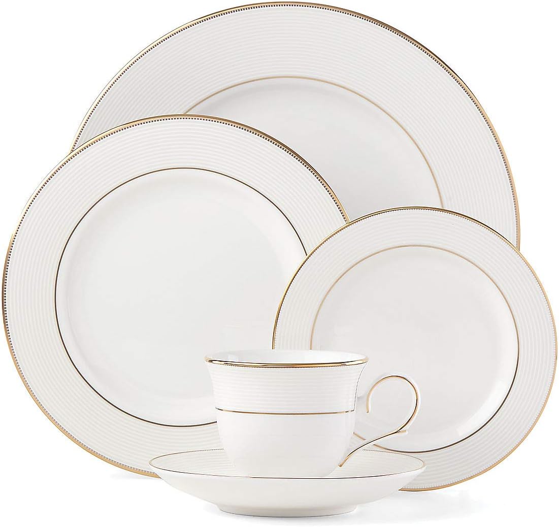 Lenox Opal Innocence Stripe Gold 5-Piece Place Setting, 3.75 LB, White