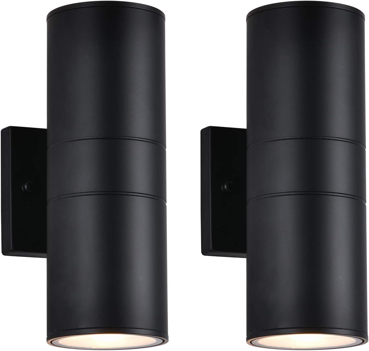 Dusk to Dawn Sensor LED Outdoor Wall Lights 2 Pack, Exterior Wall Sconces Set of Two, Black Up Down Aluminum Cylinder Waterproof Wall Lamp Fixture for Garden Patio Porch Doorway, E26 Base,11.8&rdquo;
