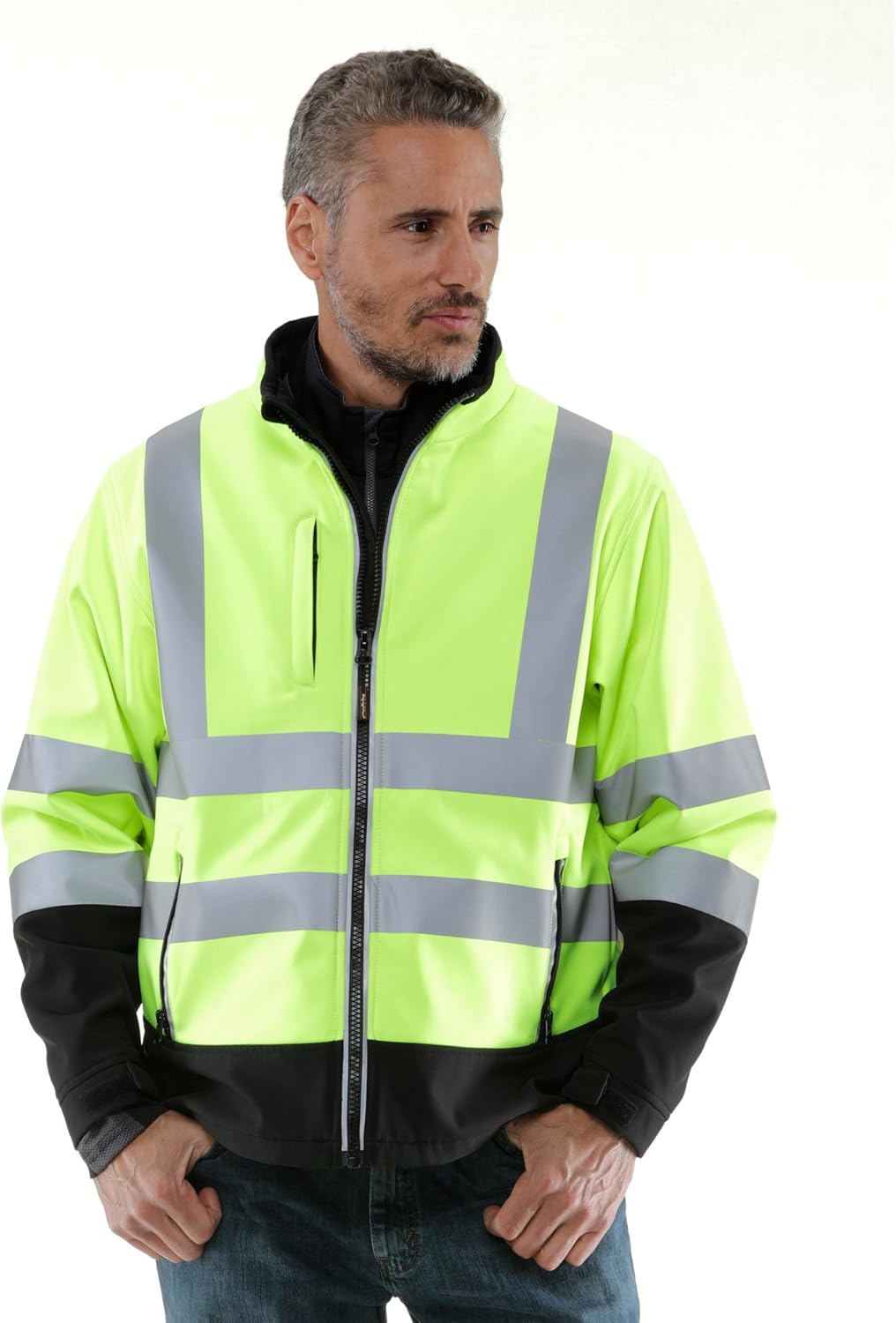 RefrigiWear HiVis Softshell Jacket - ANSI Class 2 High Visibility Lime with Reflective Tape