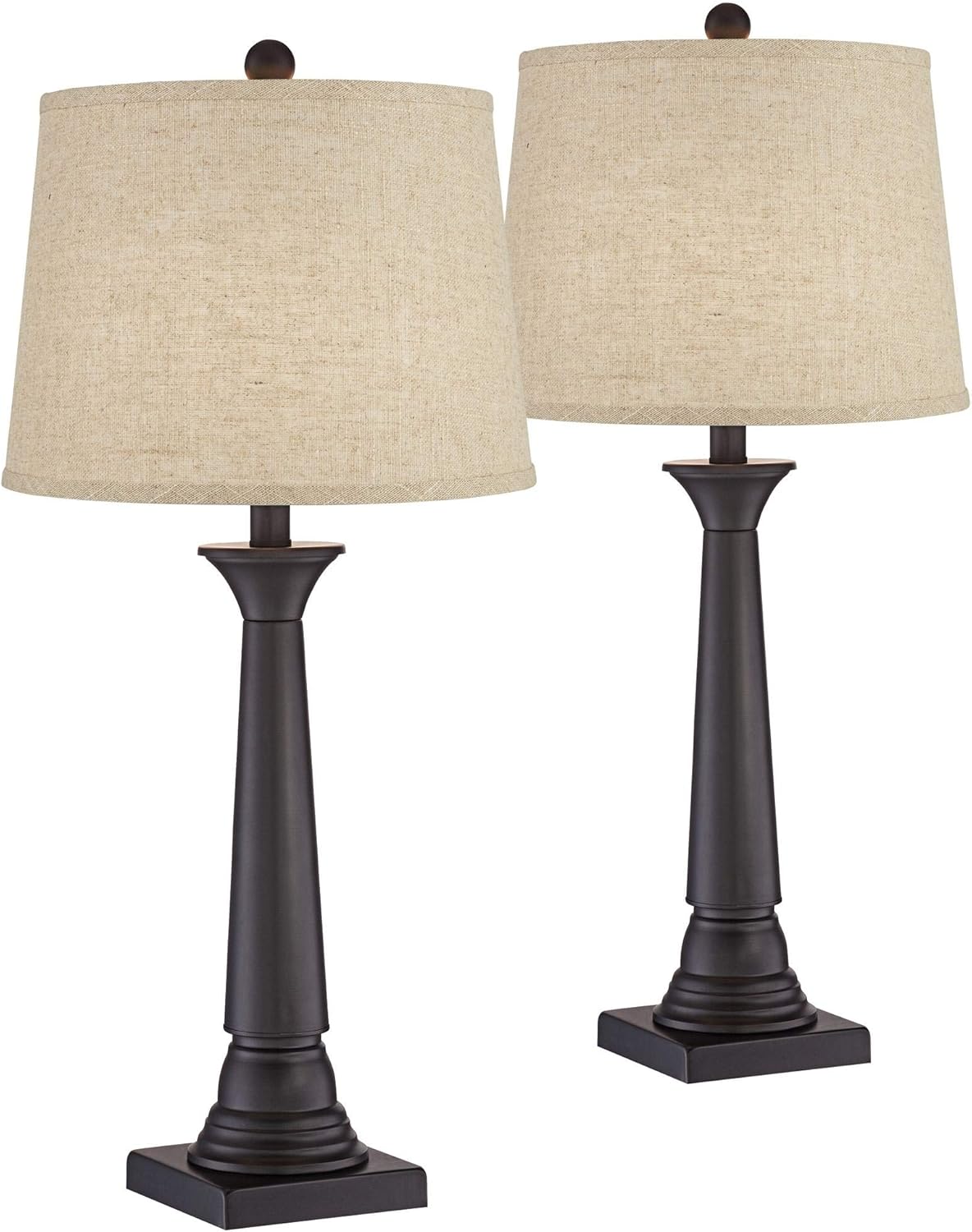 Dolbey Farmhouse Modern Country Cottage Table Lamps Set of 2 Bronze Metal Column Black Faux Silk Drum Shade for Living Room Bedroom House Bedside Nightstand Home Office Family - 360 Lighting