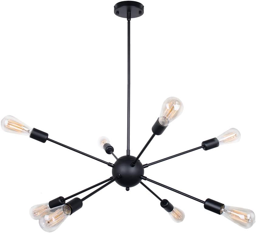 Sputnik Chandeliers 10 Lights Modern Pendant Lighting Vintage Ceiling Light Fixture, Black, Dining Room Bedroom Living Room Kitchen
