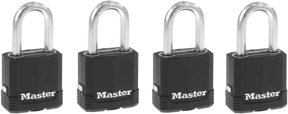 Master Lock M115XQLF Magnum Heavy Duty Outdoor Padlock with Key, 4 Pack Keyed-Alike