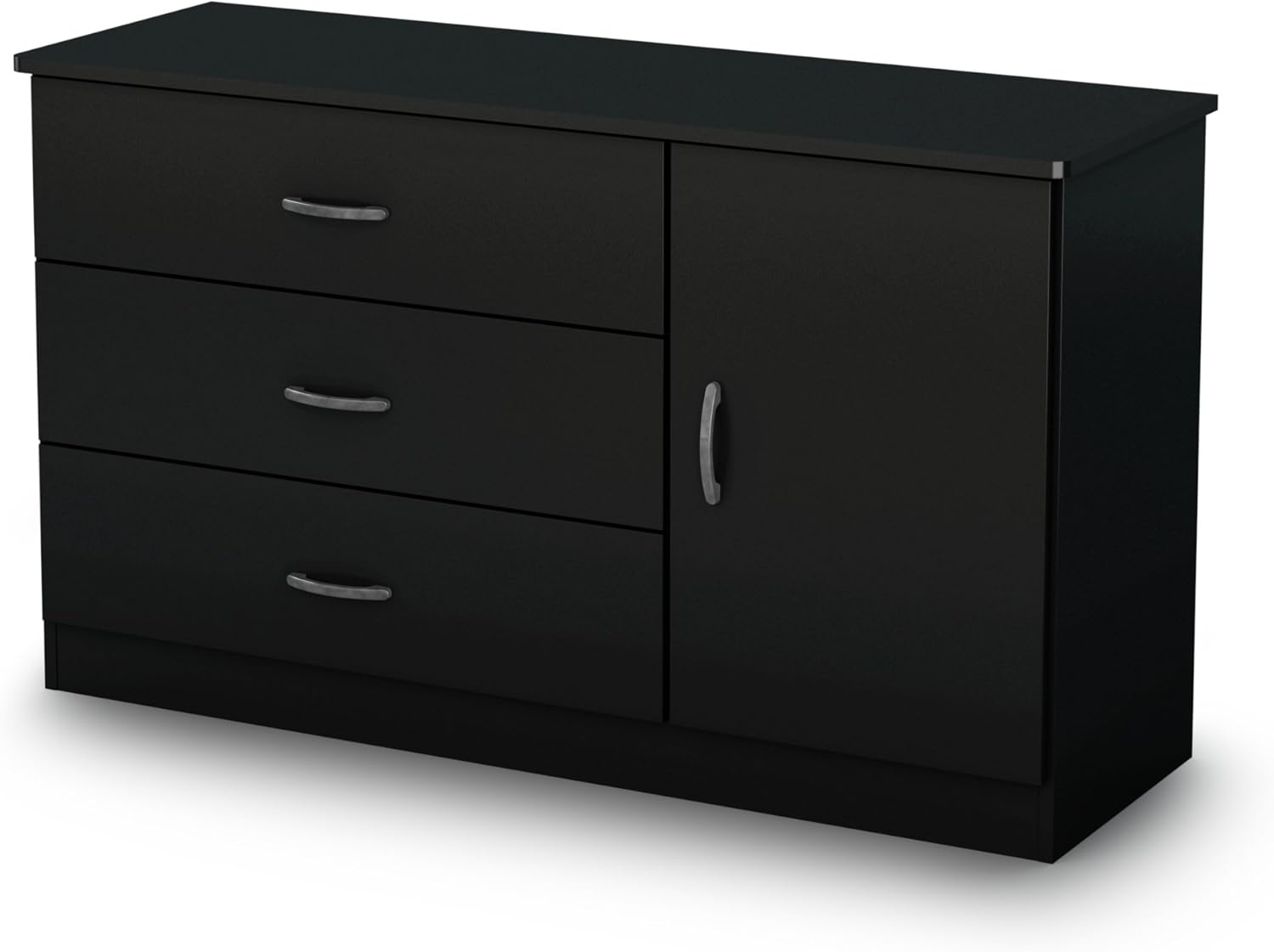 South Shore Libra 3-Drawer Dresser with Cabinet Door, Pure Black