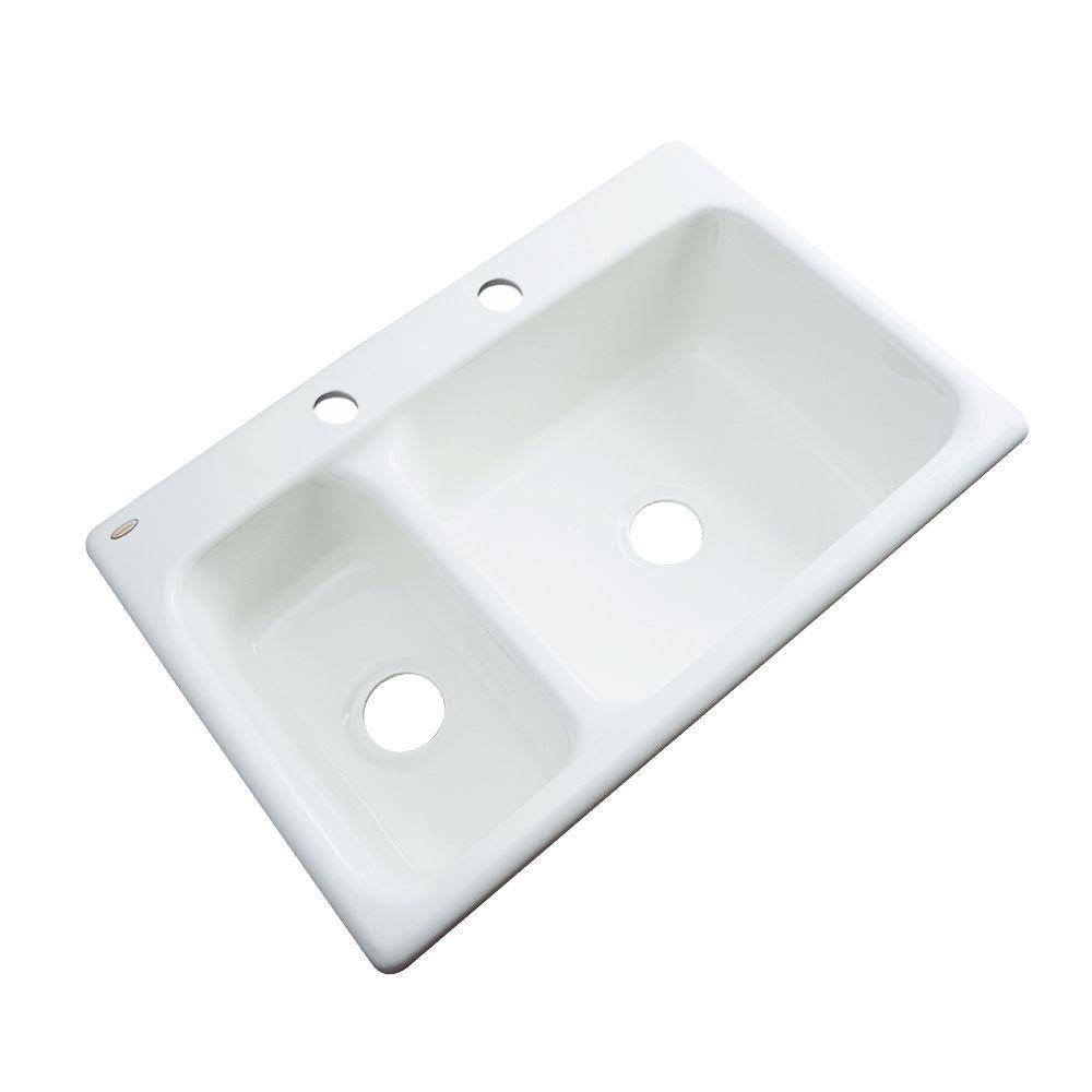 Thermocast Wyndham Drop-In Acrylic 33 in. 2-Hole Double Bowl Kitchen Sink in White 42200