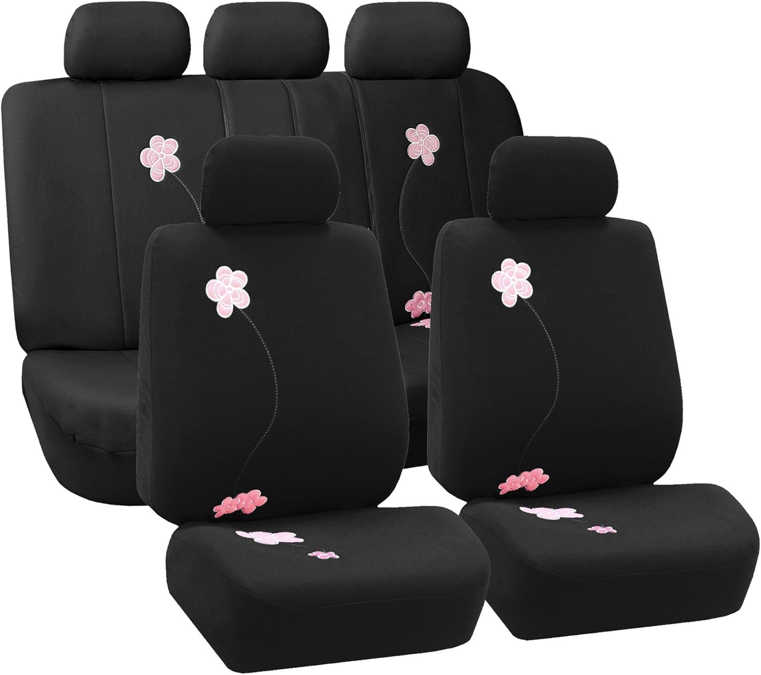 FH Group FB055BLACK114 Universal Fit Full Set Butterfly Embroidery Black Automotive Seat Covers fits Most Cars, SUVs, and Trucks