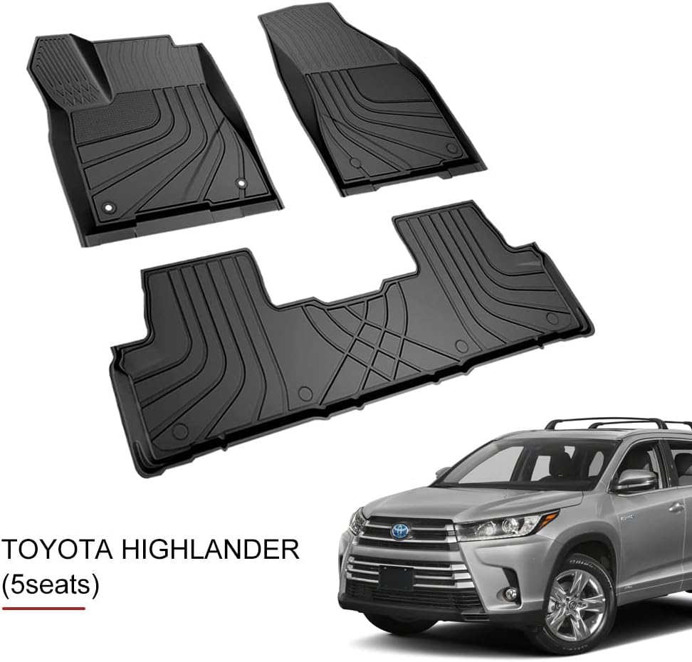 Aosky Floor Liner Floor Mat Compatible with Toyota Highlander (5seats) 2014-2019, All Weather Durable Non-Slip Rubber (1st & 2nd Row Black)