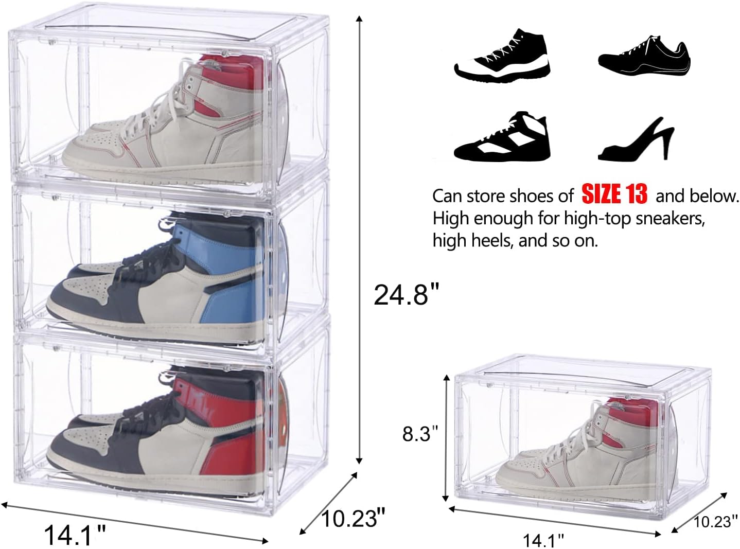 Clear Shoe Box, Set of 9 Stackable Plastic Sneaker Box Containers, Magnetic Side Open Shoe Organizers and Shoes Storage Cases, Full Transparent to Display Sneakers/High Heels/Toys, etc.