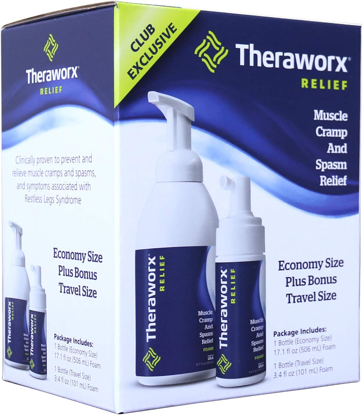Theraworx Relief Muscle Cramp and Spasm Foam Economy & Travel Pack Pack of 2
