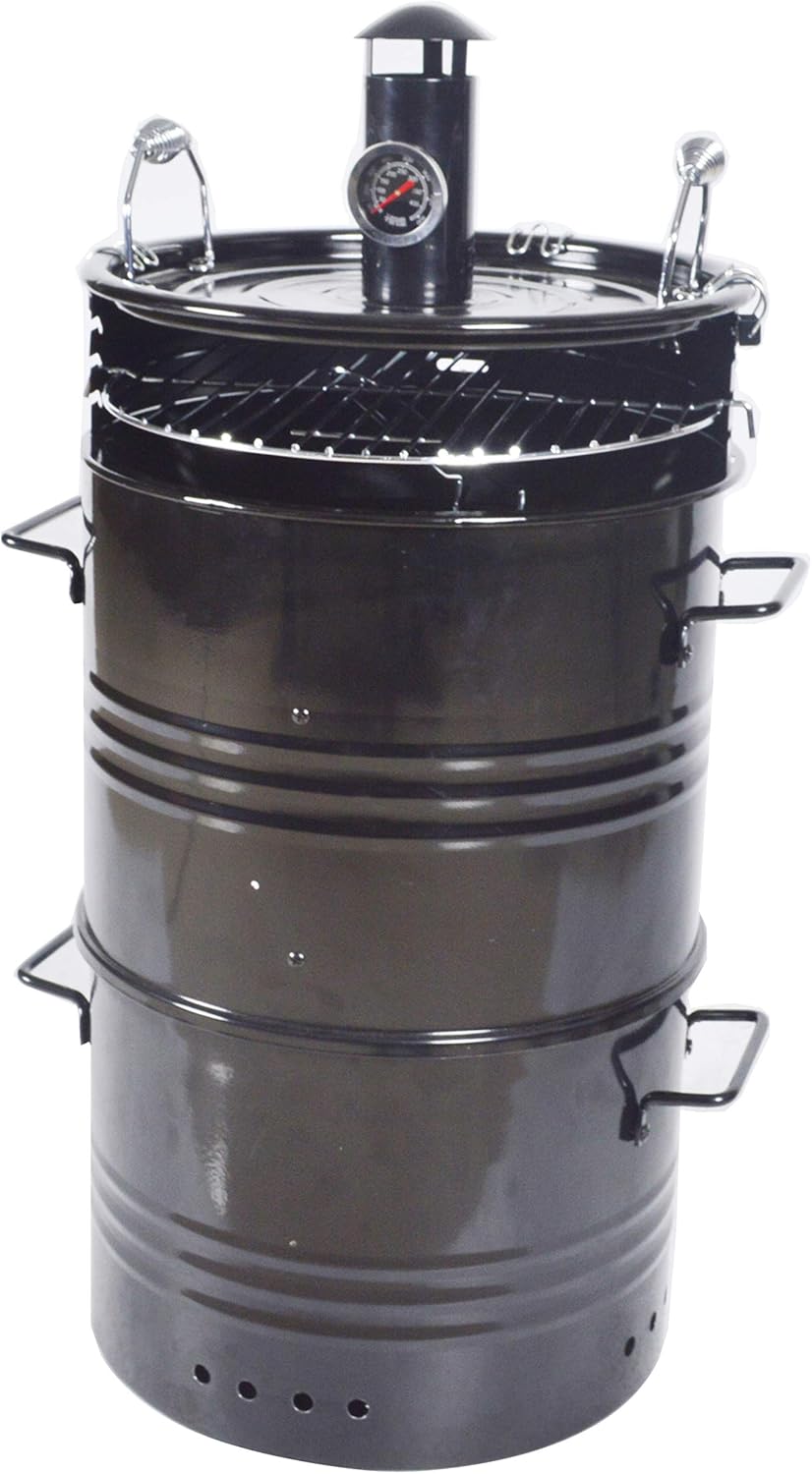 CMI Vertical Charcoal Smoker Grill 14 Inch, Heavy Duty Round BBQ Grill Multi-Function Barrel Grill for Outdoor Cooking, Black