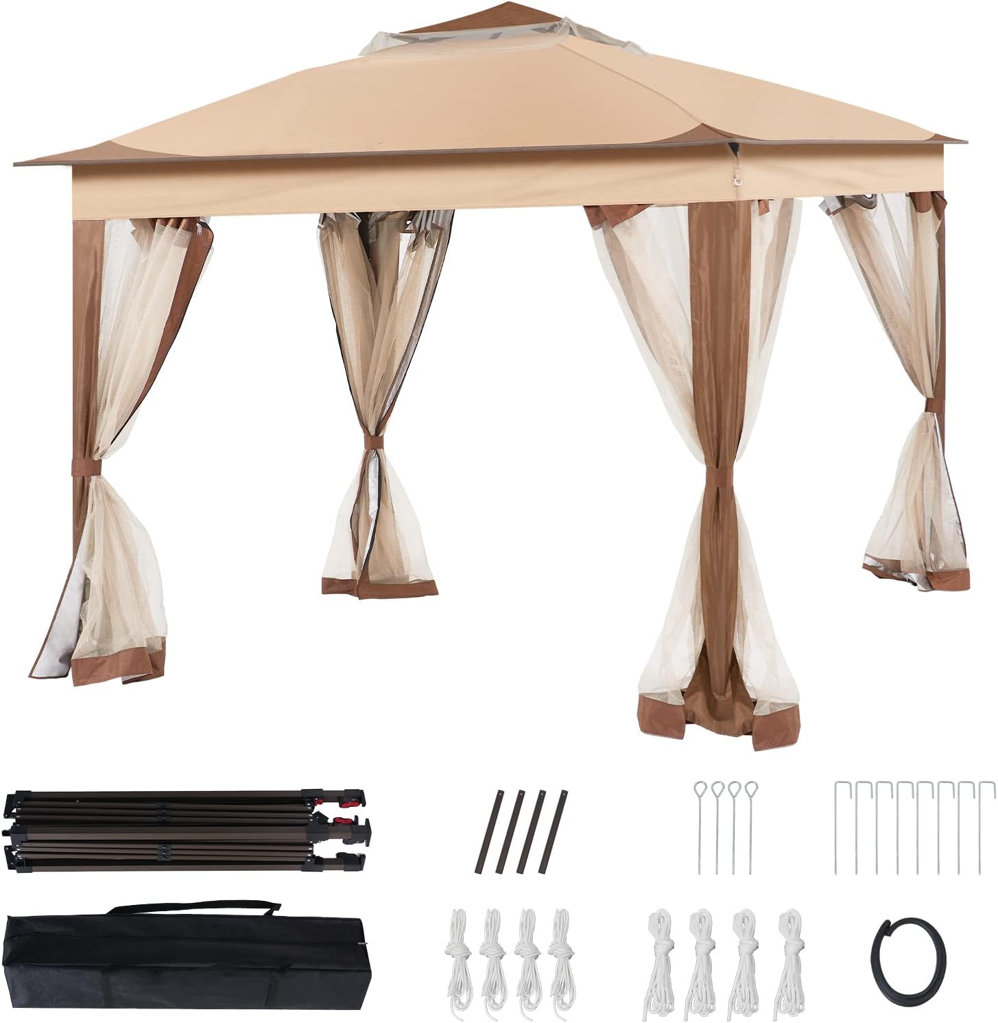 UDPATIO Pop Up Gazebo 11'x11' Patio Instant Gazebo Tent with Mosquito Netting, Outdoor Canopy Shelter with 121 Square Feet of Shade, Soft Top Metal Frame Gazebo for Lawn, Garden, Backyard and Deck