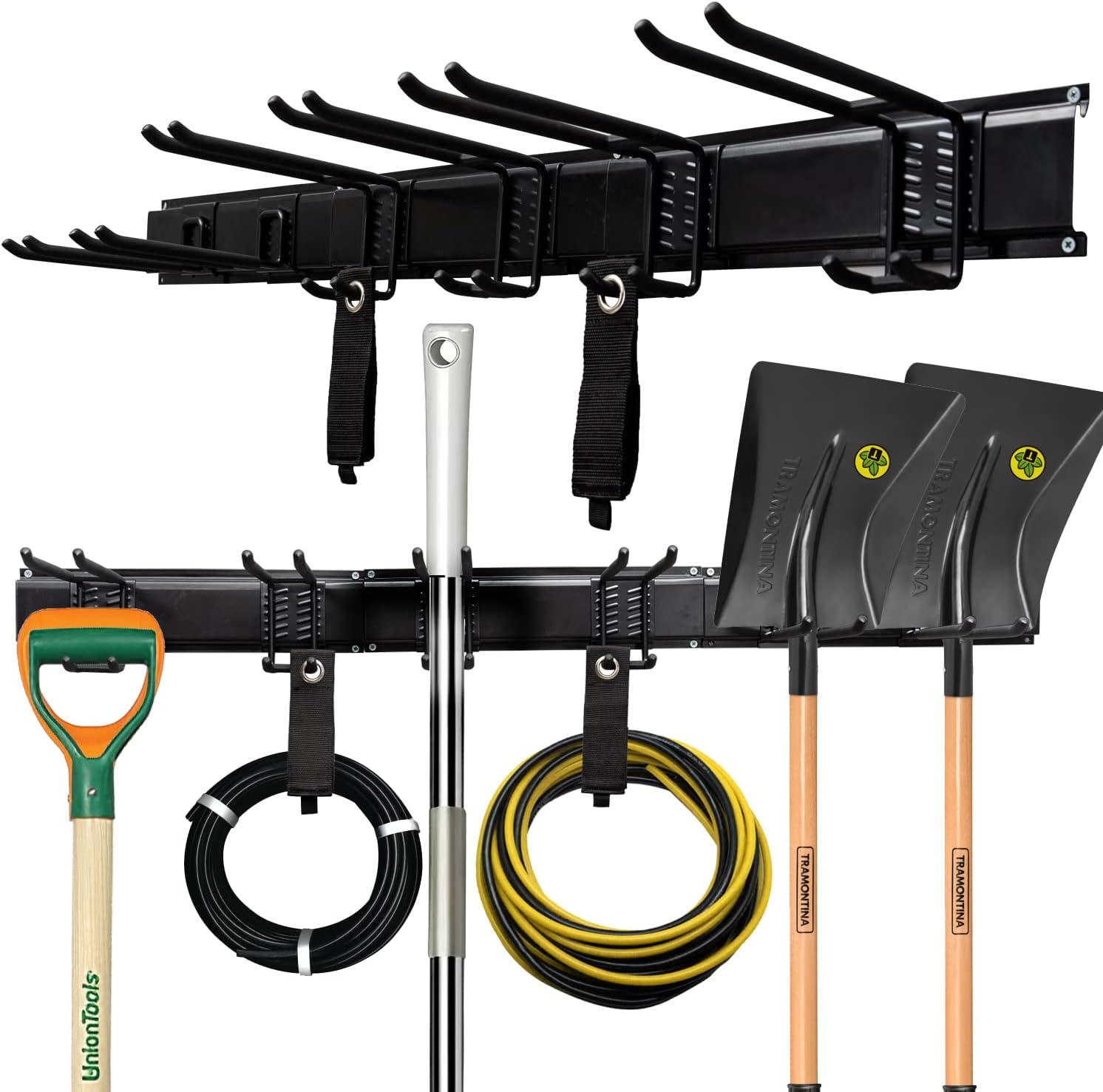 Garage Storage Removable Tool Organizer Rack Heavy Duty Garden Tools Garage Organization Wall Mount Rack Hanger with Hooks, Tracks (Double layer hook)