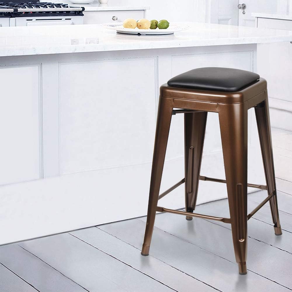 GIA 24-Inch Counter Height Backless Metal Stool with Vegan Leather Seat, 1-Pack, Coffee Pack of 2