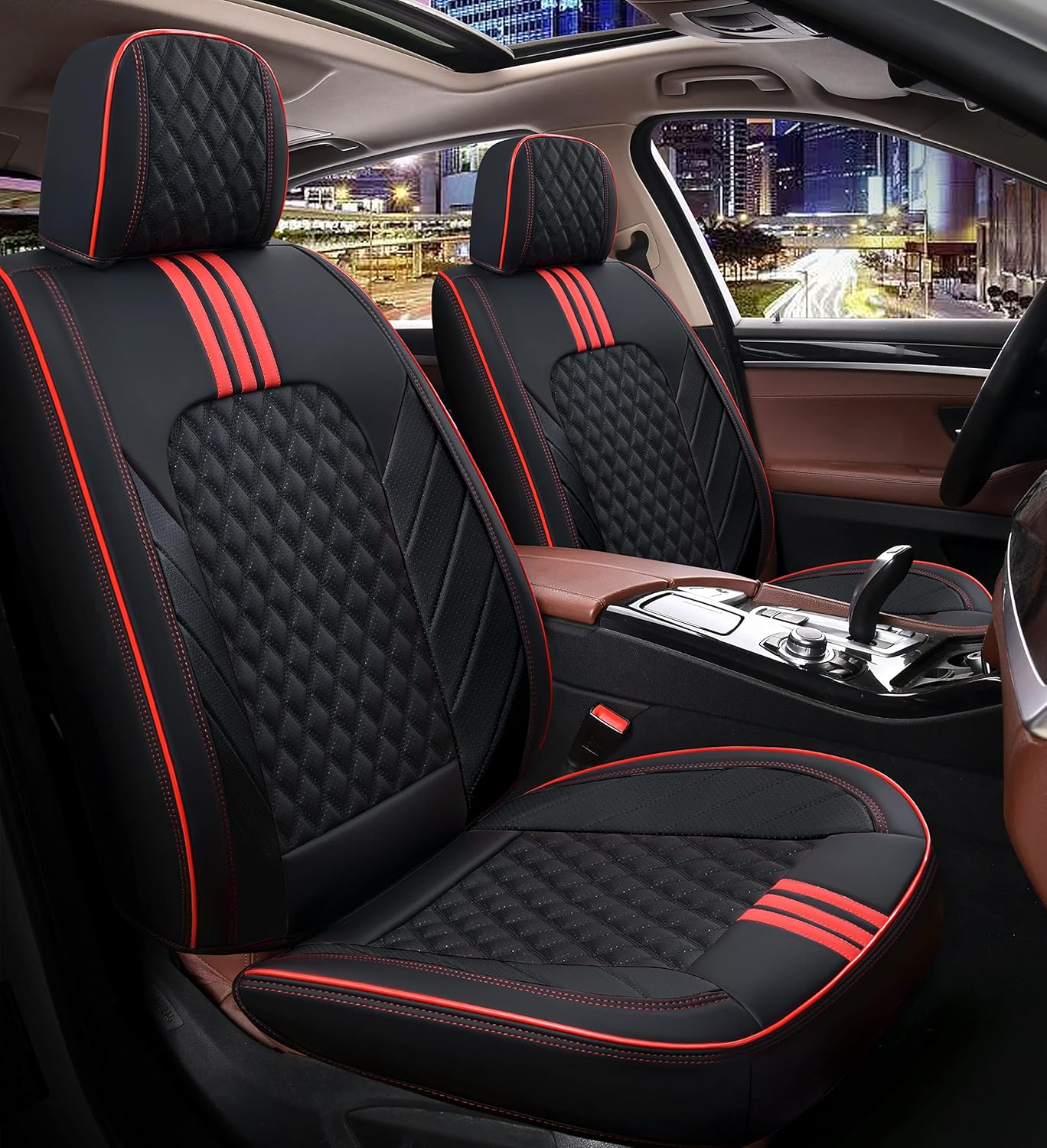 Raheem Seat Covers 5-Seater Full Set, Universal Type, Suitable for Most Cars, SUV, Trucks, Pickup Ttrucks, Airbags Compatible with Synthetic Leather Car Seat Cushion Protectors (Black and Pink)