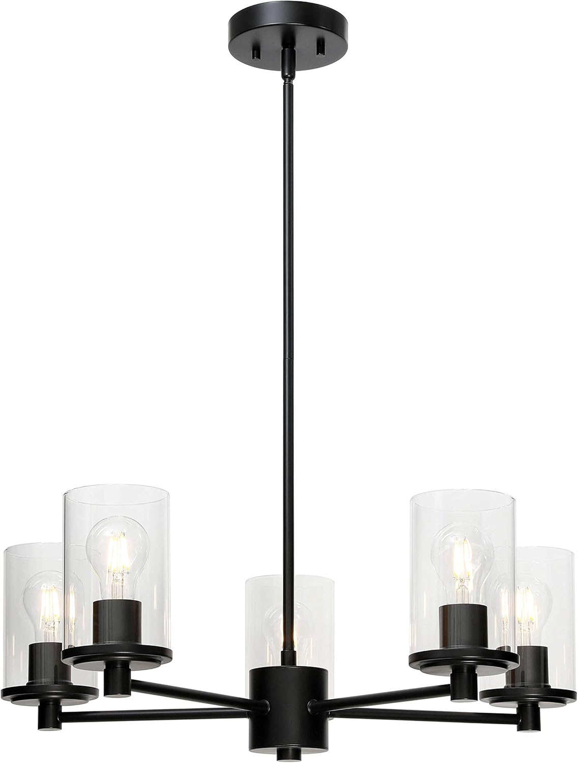 XiNBEi Lighting Chandeliers, Modern 5 Light Black Adjustable Pendant Lighting with Glass for Dining Room XB-C1240-5-MB