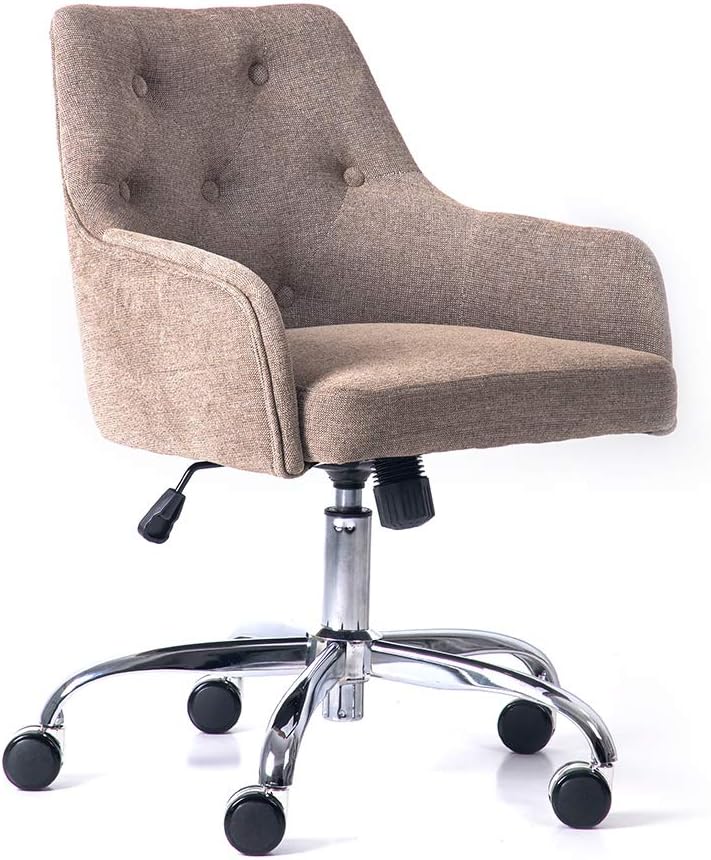 Lansen Furniture Home Office Chenille, Height-Adjustable Desk Accent Arm Chair with Chrome-Finished Stainless-Steel Base (Red)