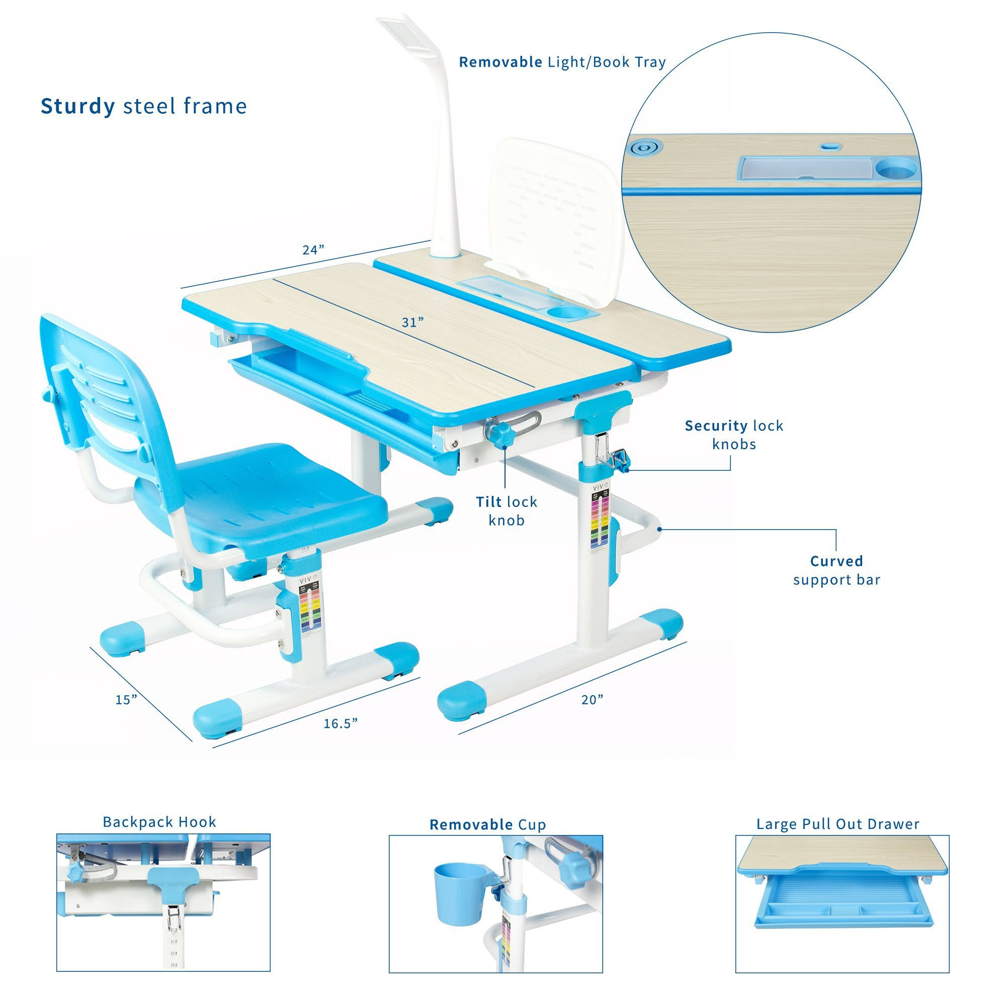Vivo Deluxe Height Adjustable Children's Desk & Chair Kids Interactive Work Station Blue (DESK-V402B)