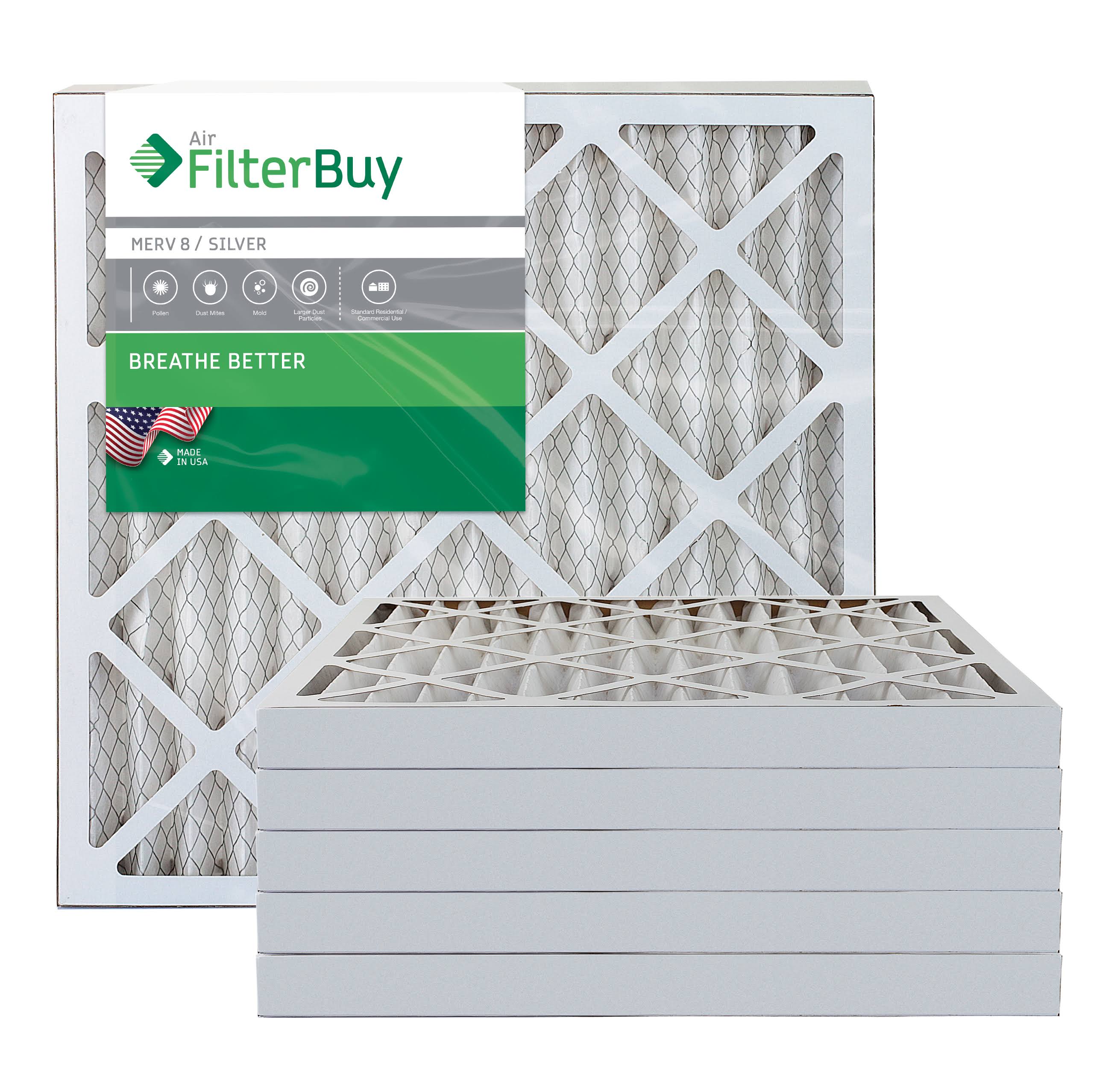 AFB Silver MERV 8 20x20x2 Pleated AC Furnace Air Filter. Pack of 6 Filters. 100% produced in The USA.