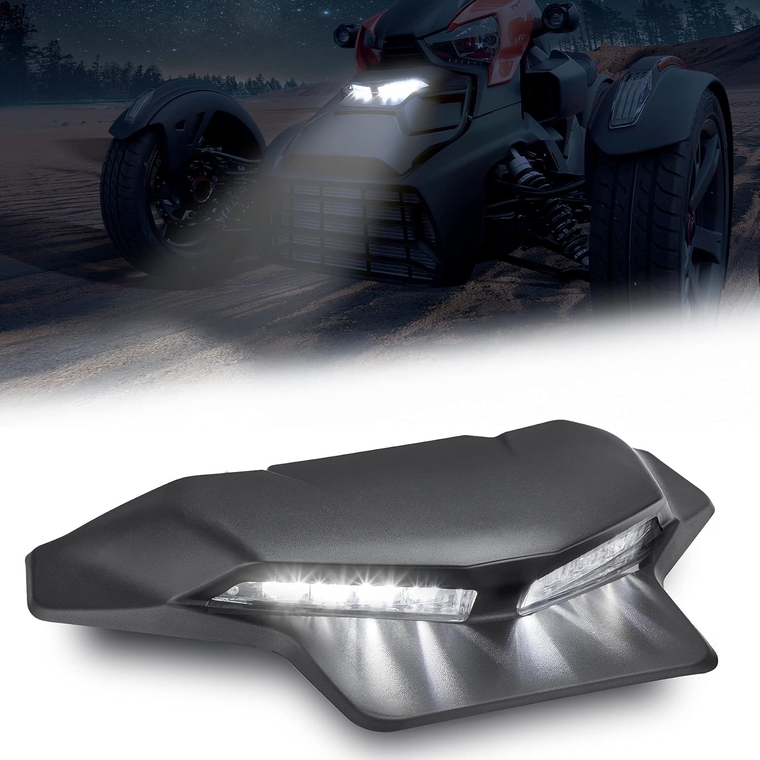 Kemimoto Ryker LED Auxiliary Light Kit Compatible with Can Am Ryker All Models Black Hood Panel with Daytime Running Light Replace 21900848