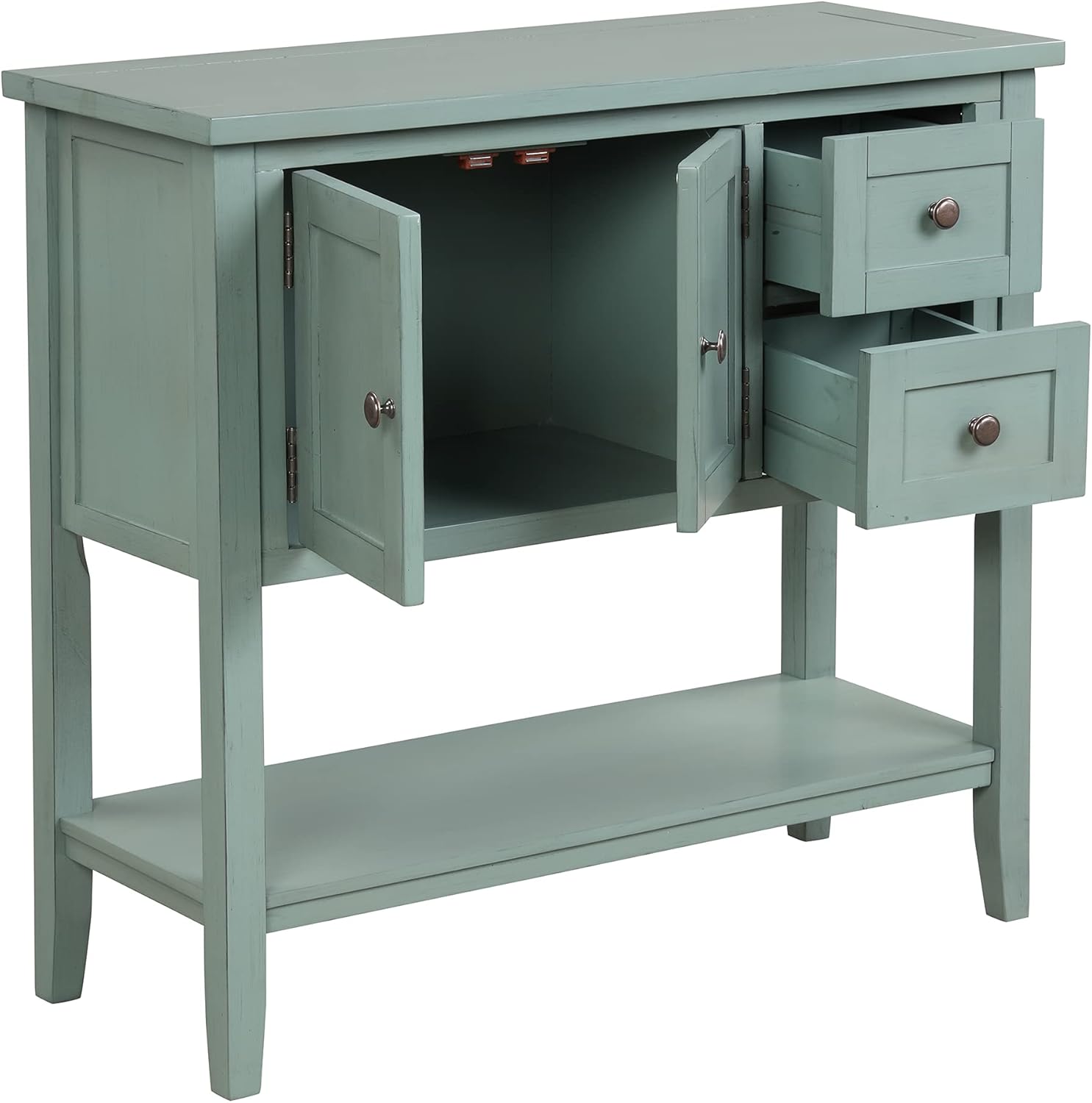 Knocbel 36in Console Table Buffet Sideboard with 2-Drawer, Storage Cabinet and Bottom Open Shelf, 140lbs Weight Capacity (White)