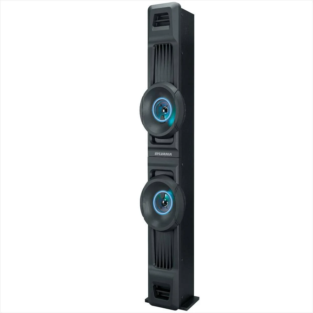 Sylvania Bluetooth Tower Speaker with FM Radio and LED Lights, Black