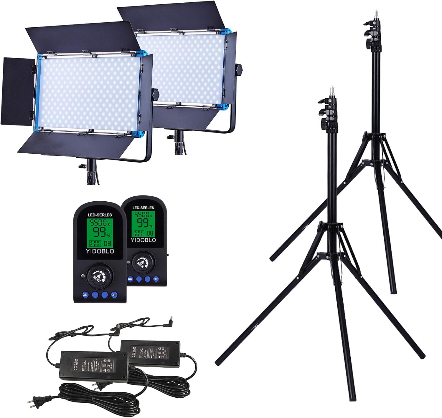 2 Packs Dimmable Bi-Color 480 LED Video Light and Stand Lighting Kit Includes: 3200-5600K CRI 96 LED Panel with U Bracket, 75 inches Light Stand for YouTube Studio Photography, Video Shooting