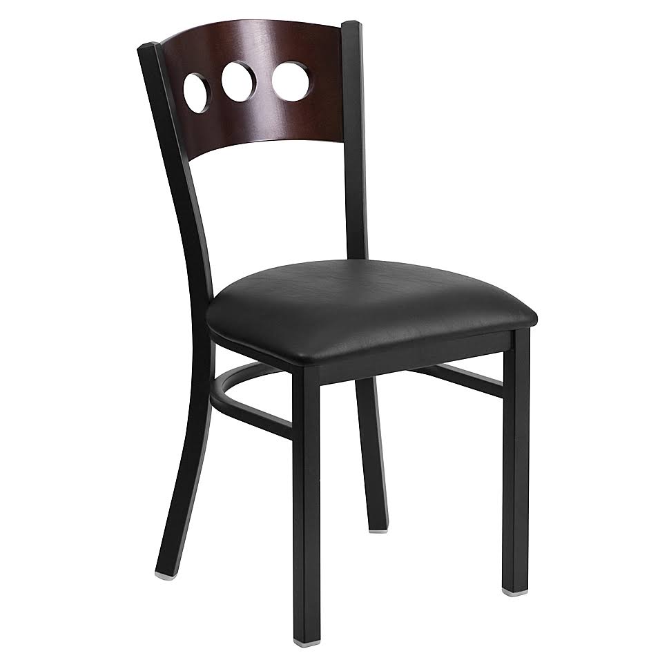 Flash Furniture Circle Back Metal and Walnut Wood Chair with Black Vinyl Seat Walnut/Black