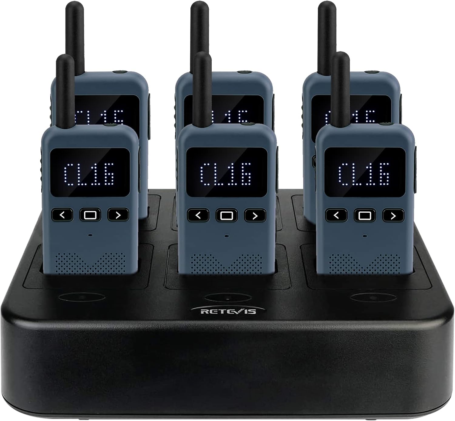 Retevis RB19 Walkie Talkie 6 Pack with 6 Way Multi Charger, 1650mAh Battery, Ultra-Thin, LCD Display, Hands Free Portable Rechargeable Two Way Radio, 2 Way Walkie Talkies for Adults Office School