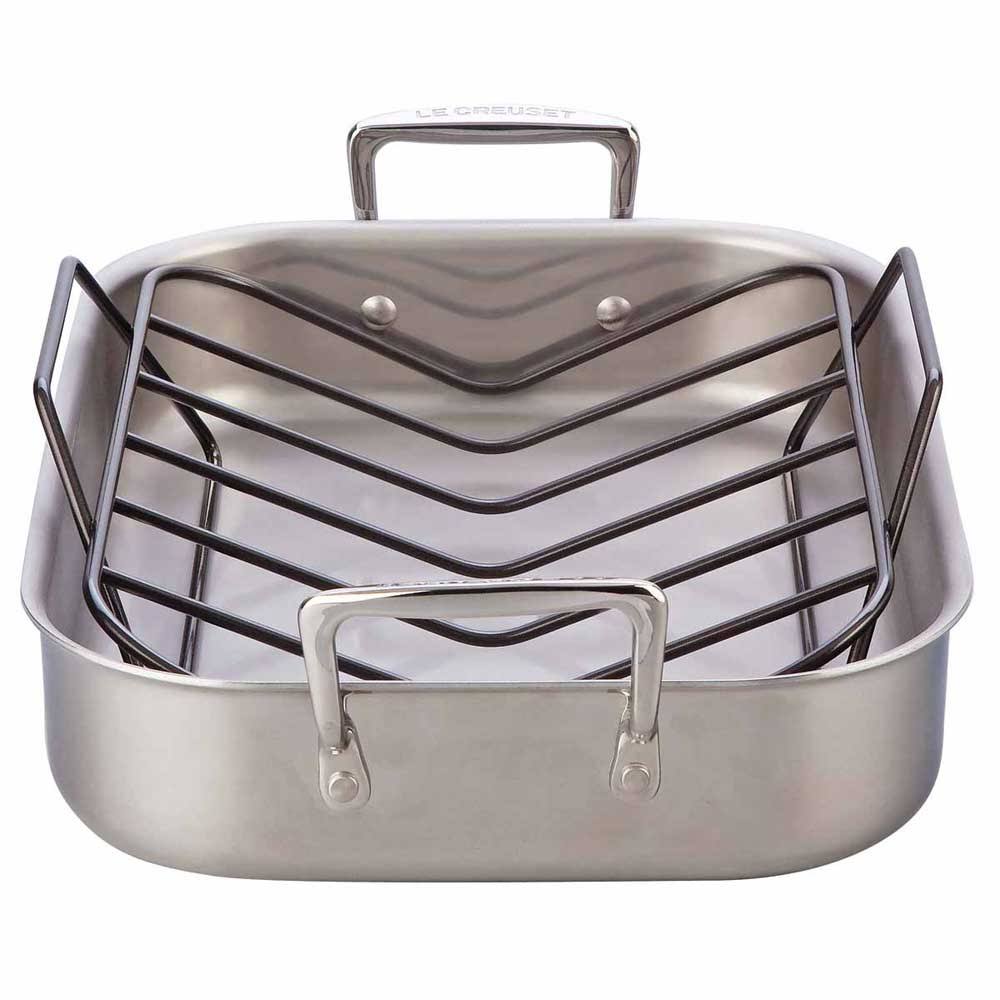 Le Creuset Stainless Steel Roasting Pan with Rack, Small, 14.5x22 x 10.75x22 x 2.75x22