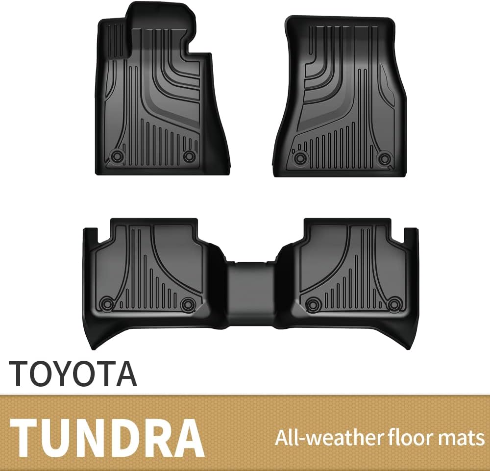 Automotive Floor Mats for Toyota Tundra 2015-2022 (5-6 Seats Model), Heavy Duty TPE All Weather Car Floor Mats, 1st & 2nd Row Full Set Rubber Floor Liners, Anti Skid Car Mats, Black