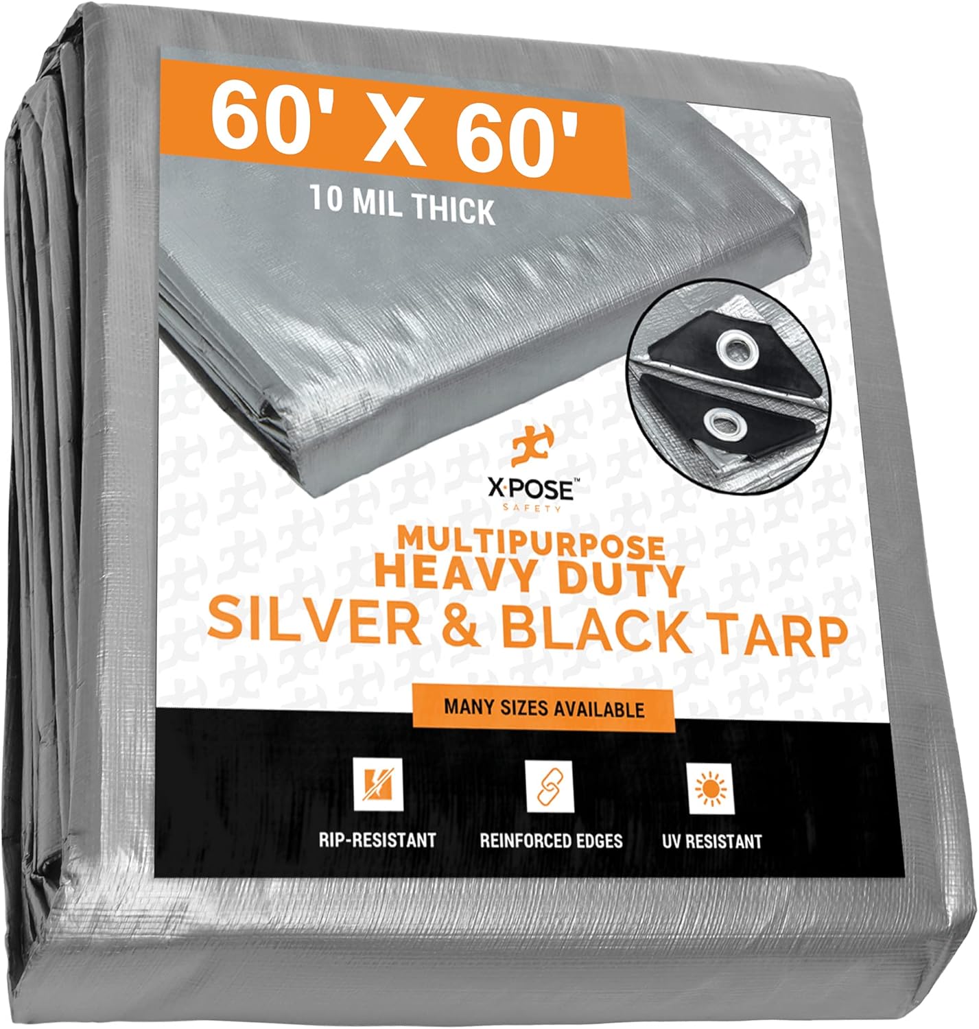 Heavy Duty Poly Tarp 20 Feet x 25 Feet 10 Mil Thick Waterproof, UV Blocking Protective Cover - Reversible Green and Black - Laminated Coating - Grommets - by Xpose Safety