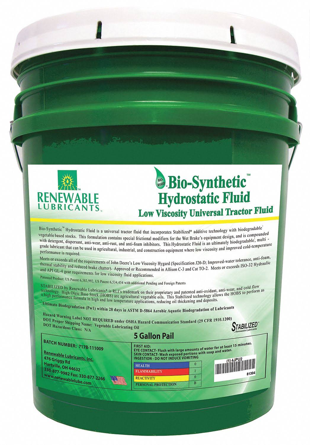 Renewable Lubricants 81304 Tractor Hydraulic Fluid,5 Gal,5W 20