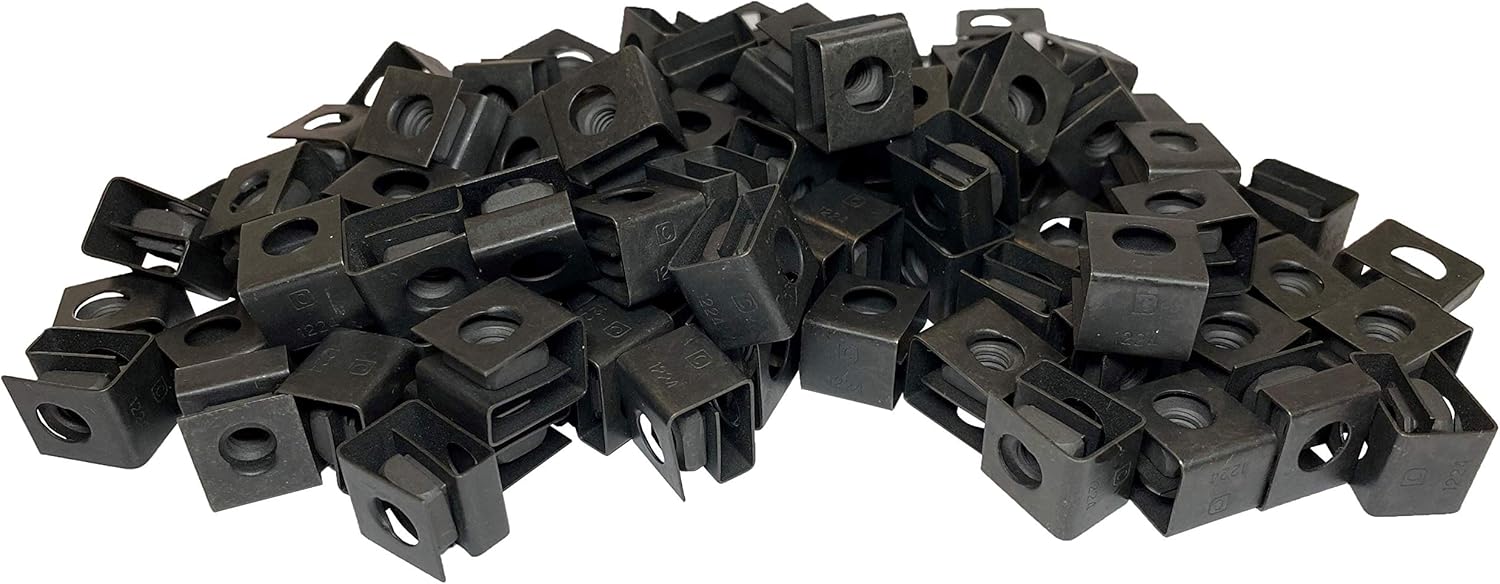 RackGold Black 12-24 Slide-on Cage Nuts 100 Pack - USA Made Pack of 2