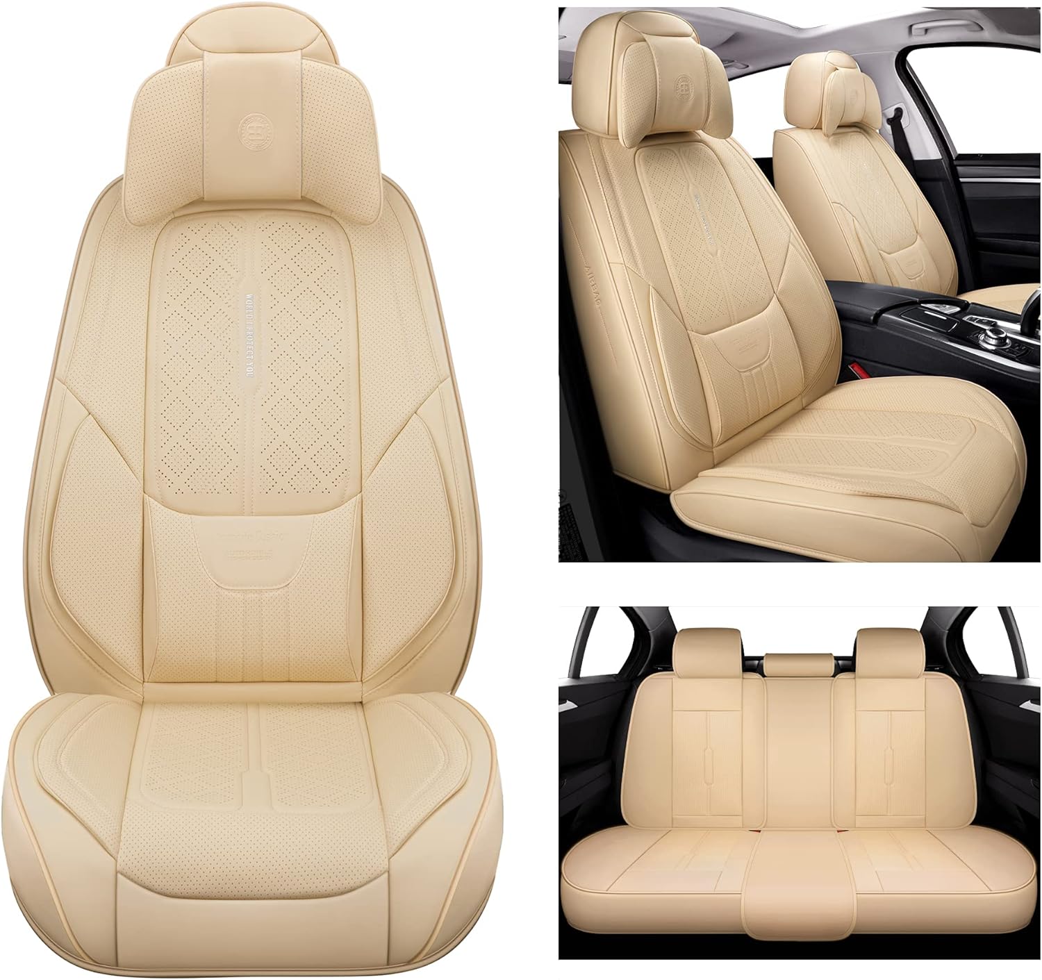 NS YOLO Leather Car Seat Covers, Faux Leatherette Automotive Vehicle Cushion Cover for Cars SUV Pick-up Truck Universal Fit Set for Auto Interior Accessories