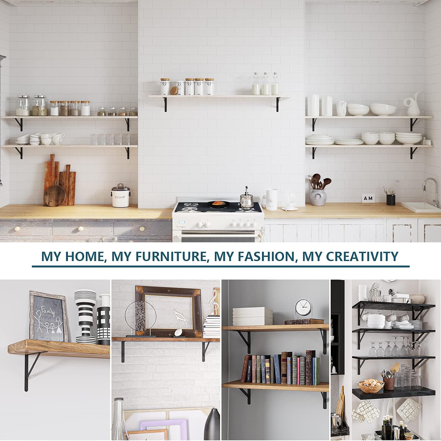 CWLOTAC Heavy Duty Shelf Bracket 10 Pack - 11.8 x 7.5 Inch Shelf Metal Wall Mount L Brackets - 90 Degree Triangle Corner Brackets with Gusset - Space Saving DIY Bracket for Home Decoration