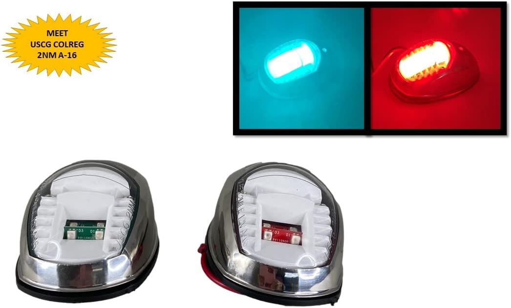Marine Boat SS304 Green Starboard RED Port LED Navigation Light Side Mount Pack of 2