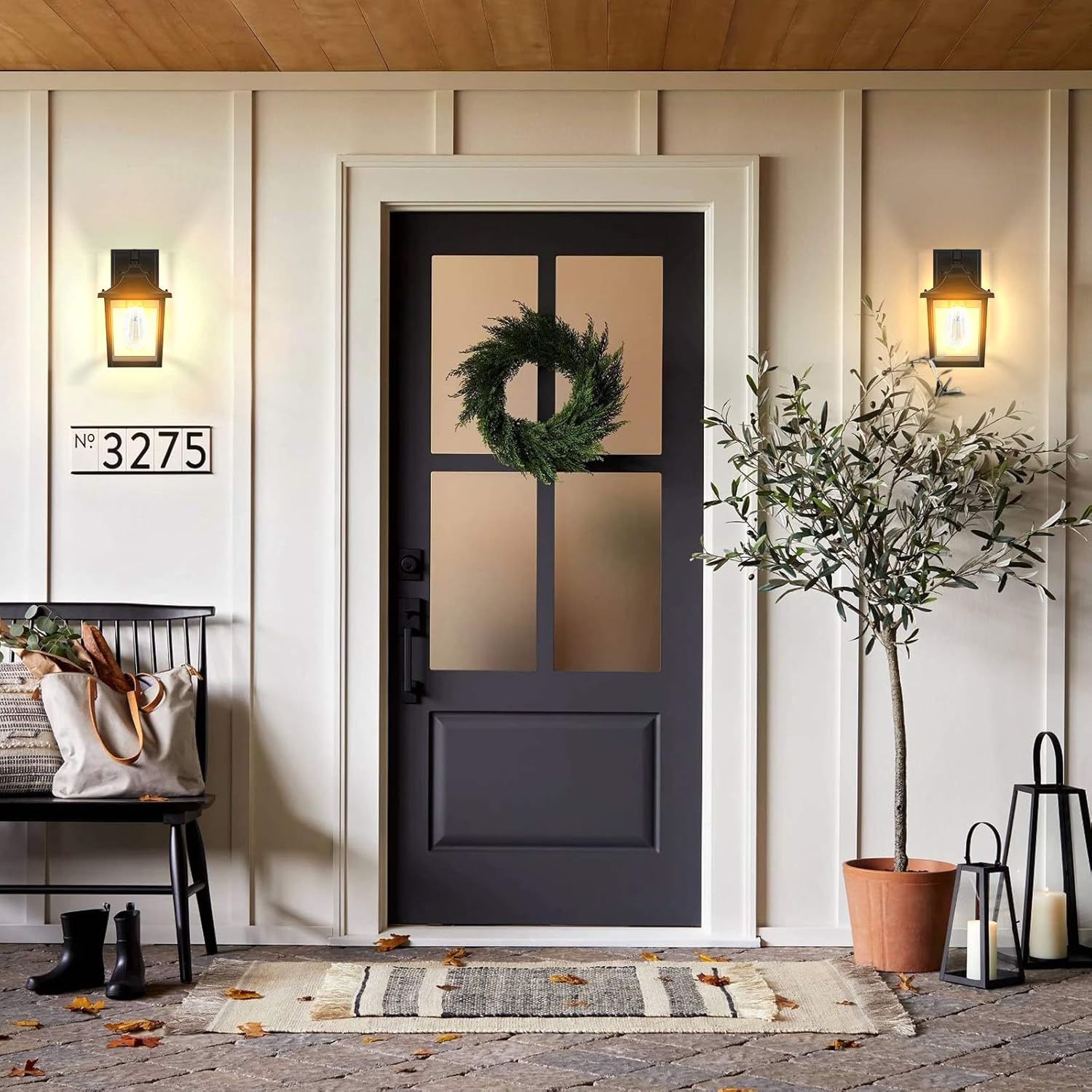 Outdoor Wall Lights, Black Outdoor Light Fixtures Wall Mount Porch Lights, Exterior Light Fixtures Outdoor Sconce with Matte Finish, E26 Base, Anti Rust Modern Wall Lantern for Entryway, Garage, Patio