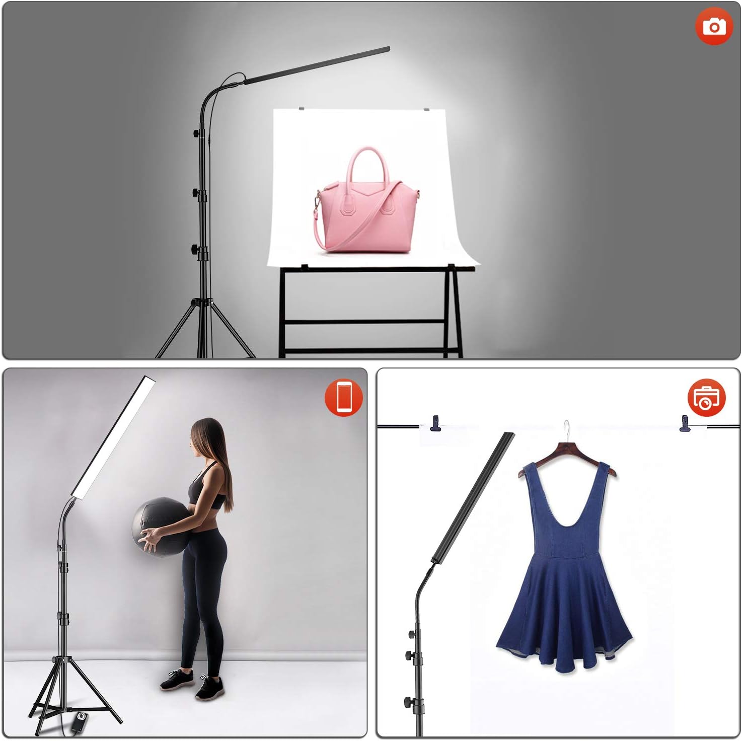 Yesker LED Video Lighting Adjustable Photography Studio Light Kit Dimmable Color 5500K Brightness with Tripod Stand for Camera Video YouTube Product Portrait Live Stream Shooting (1 Packs Only)