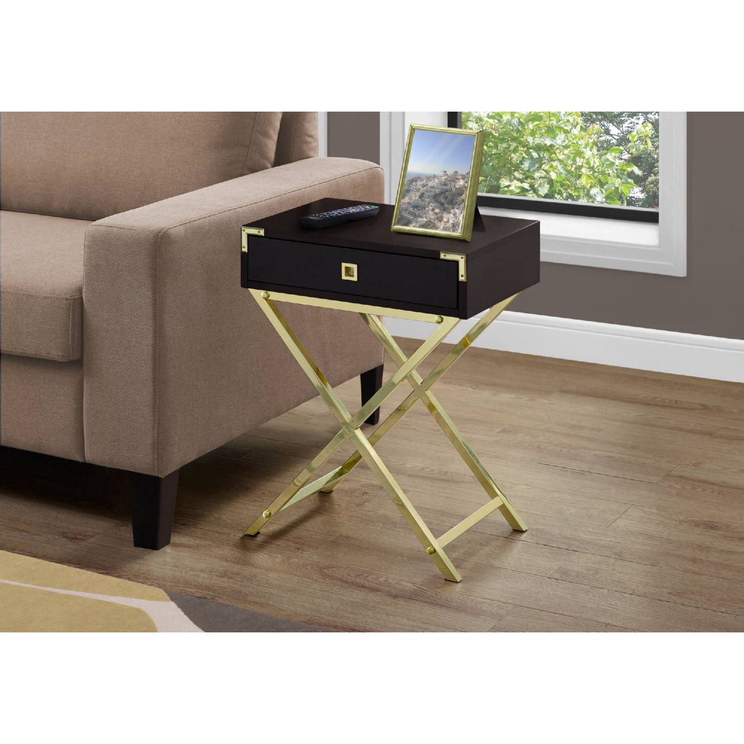 Monarch Accent Table - 24x22H / Cappuccino / Gold Metal