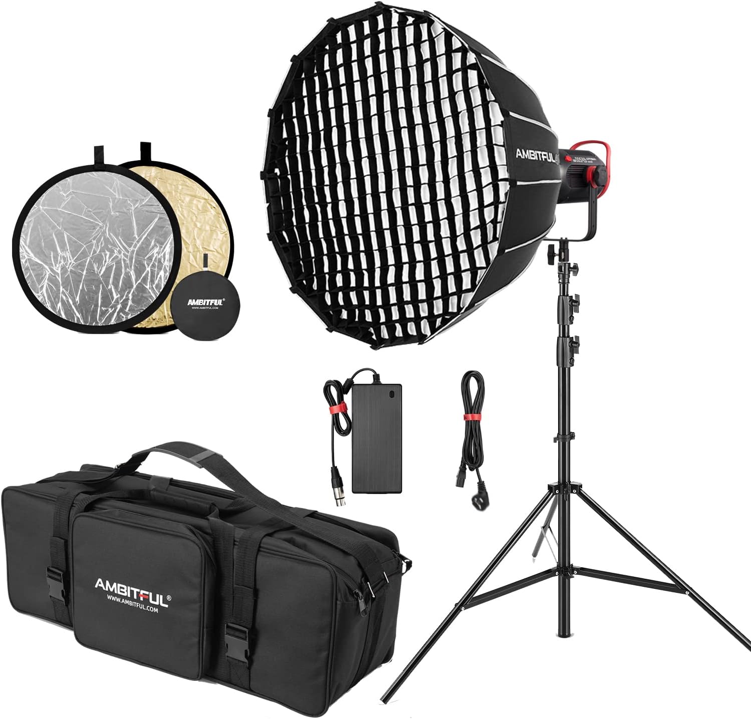 AMBITFUL Aurora EF200 5600K LED Continuous Lighting + QD-P70 Quick Release Deep Parabolic Softbox +2.8M Heavy Duty Impact Air Cushioned Light Stand Kit with Carry Bag