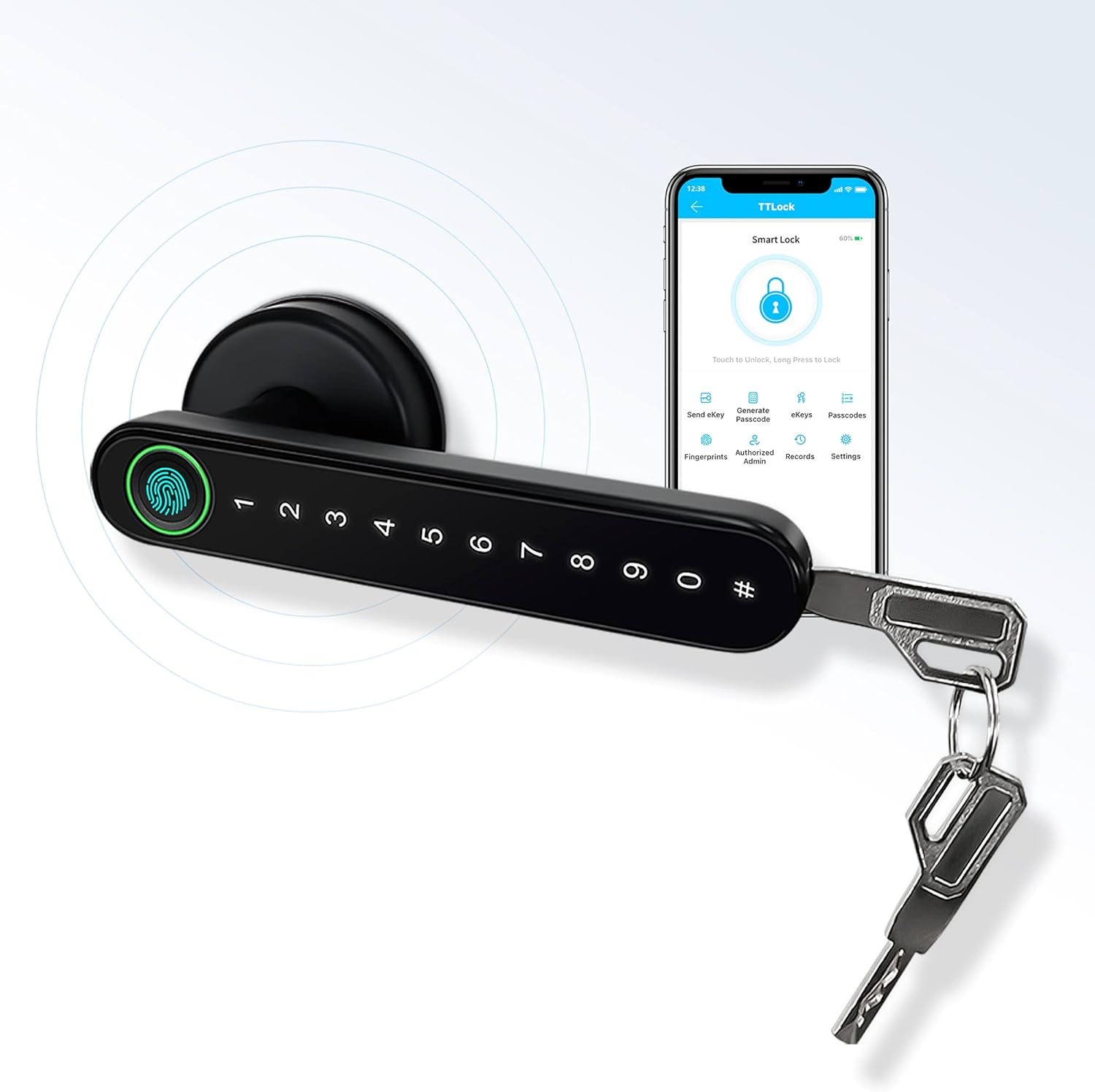 Smart Lock,CATCHFACE Fingerprint Door Lock Keyless Entry Door Lock Fingerprint Door Handle Biometric Door Lock with Fingerprint/TTlock App/Code/Key WiFi Door Lock for Front Door Home Airbnb(Black)