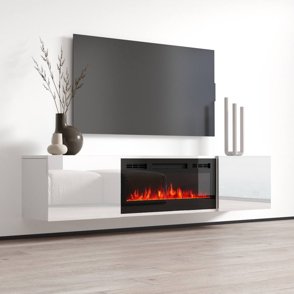 Cali EF Wall Mounted Electric Fireplace Modern 72x22 TV Stand - White